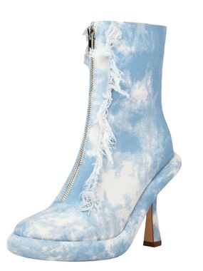 TAEPUSR Women's Stiletto Knee High Denim Pull On Cowgirl Mid Calf Boots